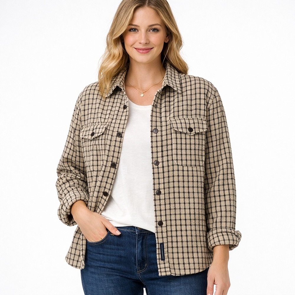 Abercrombie & Fitch Men's Plaid Shirt or Shacket - Black & Tan 90’s- Wool Blend